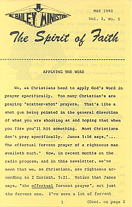 The Spirit of Faith Newsletter - May 1980 (Print Edition)