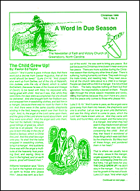 A Word in Due Season Newsletter (December 1989)
